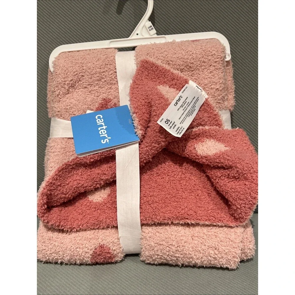 Carter’s Reversible Stroller Baby Blanket Pink Polka Dots Lightweight Soft New